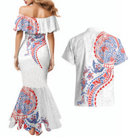 Hawaiian Kakau Tribal Sea Animals Tattoos Couples Matching Mermaid Dress and Hawaiian Shirt Hawaii Flag Color Inspired LT03 - Polynesian Pride