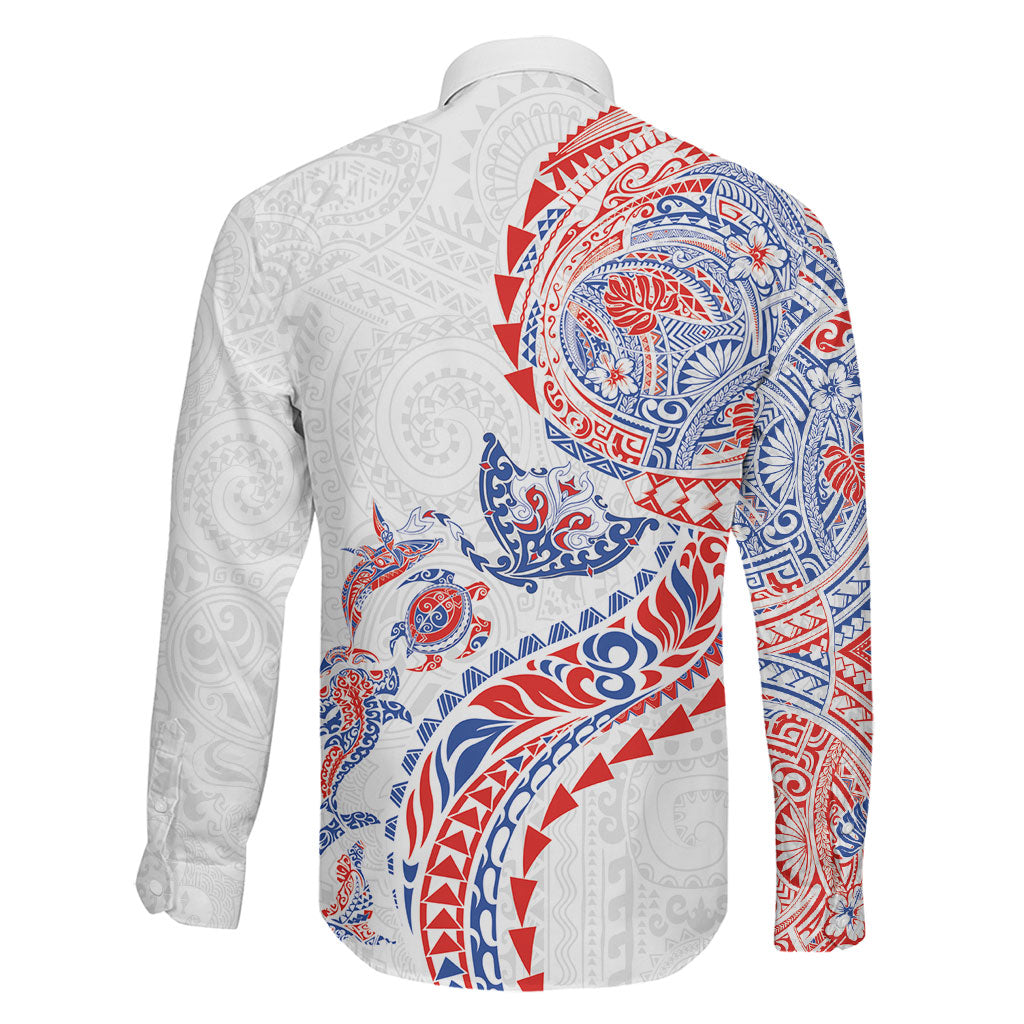 Hawaiian Kakau Tribal Sea Animals Tattoos Family Matching Long Sleeve Bodycon Dress and Hawaiian Shirt Hawaii Flag Color Inspired LT03 - Polynesian Pride