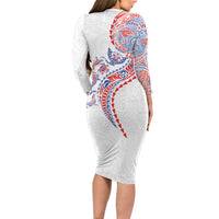 Hawaiian Kakau Tribal Sea Animals Tattoos Family Matching Long Sleeve Bodycon Dress and Hawaiian Shirt Hawaii Flag Color Inspired LT03 - Polynesian Pride