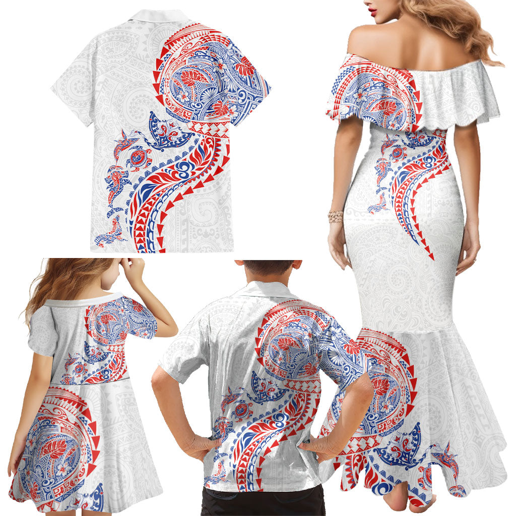 Hawaiian Kakau Tribal Sea Animals Tattoos Family Matching Mermaid Dress and Hawaiian Shirt Hawaii Flag Color Inspired LT03 - Polynesian Pride