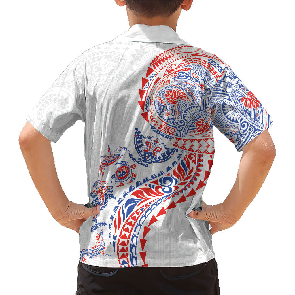 Hawaiian Kakau Tribal Sea Animals Tattoos Family Matching Off Shoulder Short Dress and Hawaiian Shirt Hawaii Flag Color Inspired LT03 - Polynesian Pride
