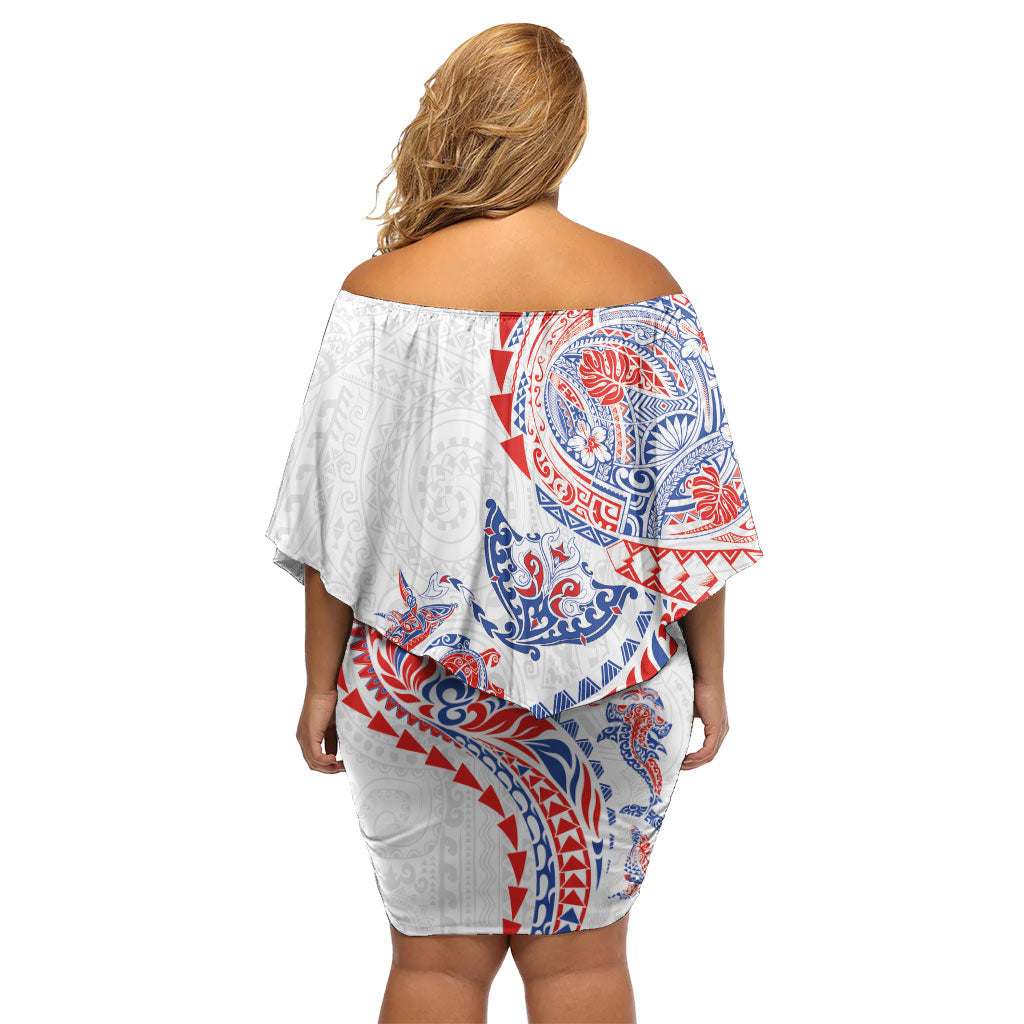Hawaiian Kakau Tribal Sea Animals Tattoos Family Matching Off Shoulder Short Dress and Hawaiian Shirt Hawaii Flag Color Inspired LT03 - Polynesian Pride