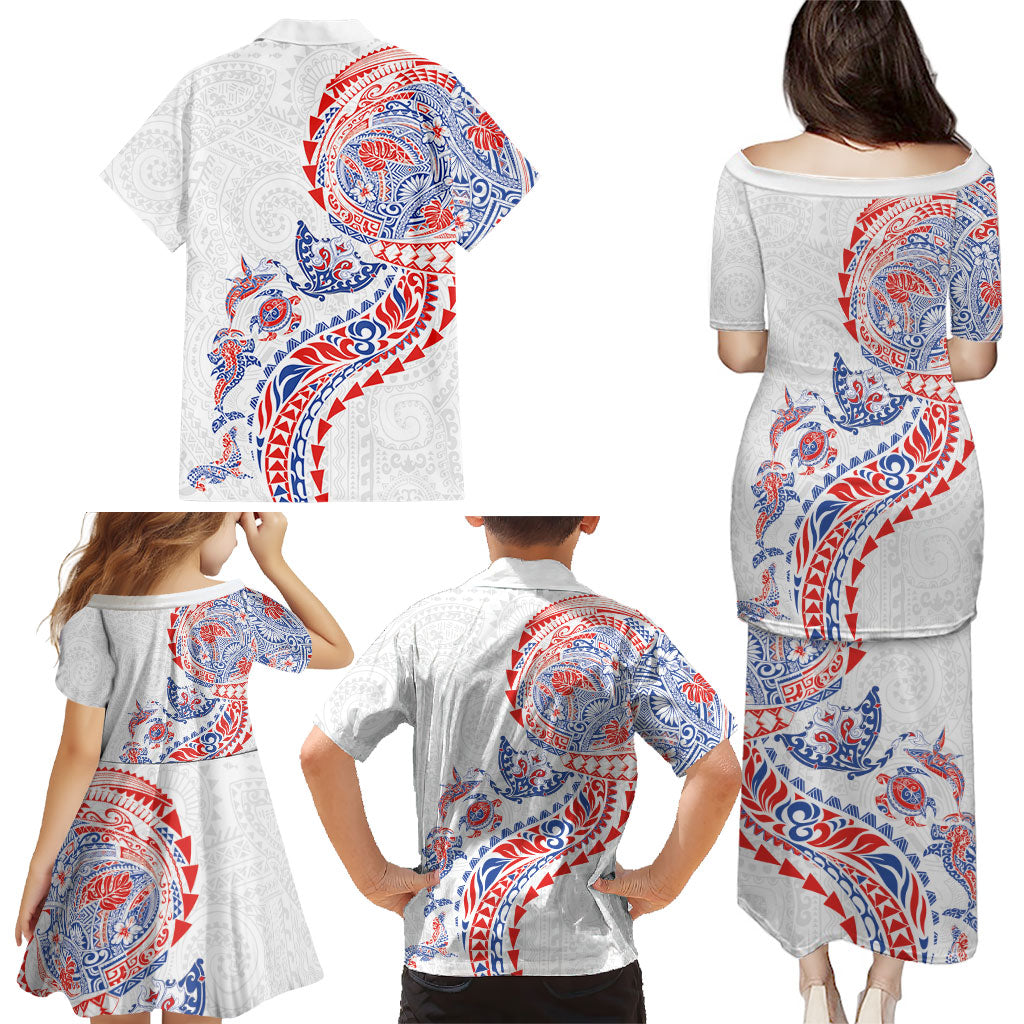 Hawaiian Kakau Tribal Sea Animals Tattoos Family Matching Puletasi and Hawaiian Shirt Hawaii Flag Color Inspired LT03 - Polynesian Pride