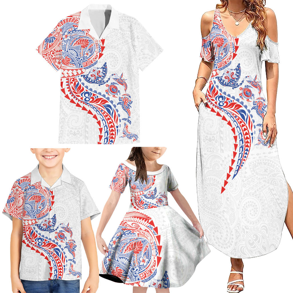Hawaiian Kakau Tribal Sea Animals Tattoos Family Matching Summer Maxi Dress and Hawaiian Shirt Hawaii Flag Color Inspired LT03 - Polynesian Pride