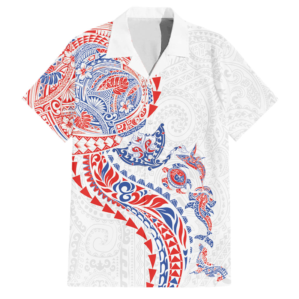 Hawaiian Kakau Tribal Sea Animals Tattoos Family Matching Summer Maxi Dress and Hawaiian Shirt Hawaii Flag Color Inspired LT03 Dad's Shirt - Short Sleeve Multicolor - Polynesian Pride