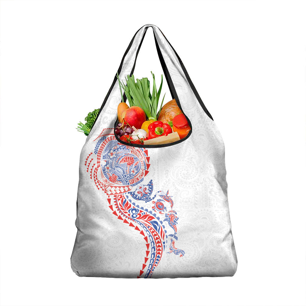 Hawaiian Kakau Tribal Sea Animals Tattoos Grocery Bag Hawaii Flag Color Inspired