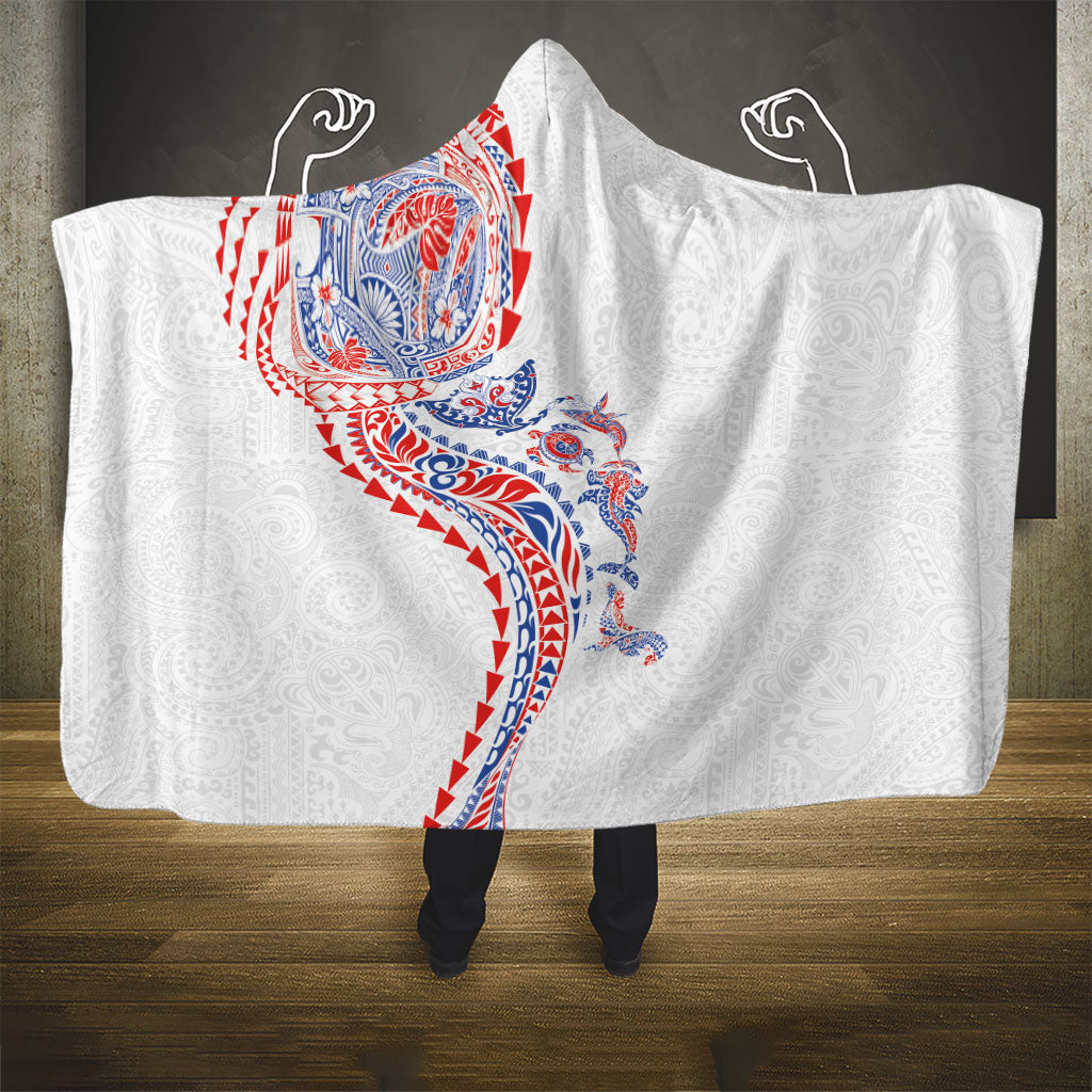 Hawaiian Kakau Tribal Sea Animals Tattoos Hooded Blanket Hawaii Flag Color Inspired