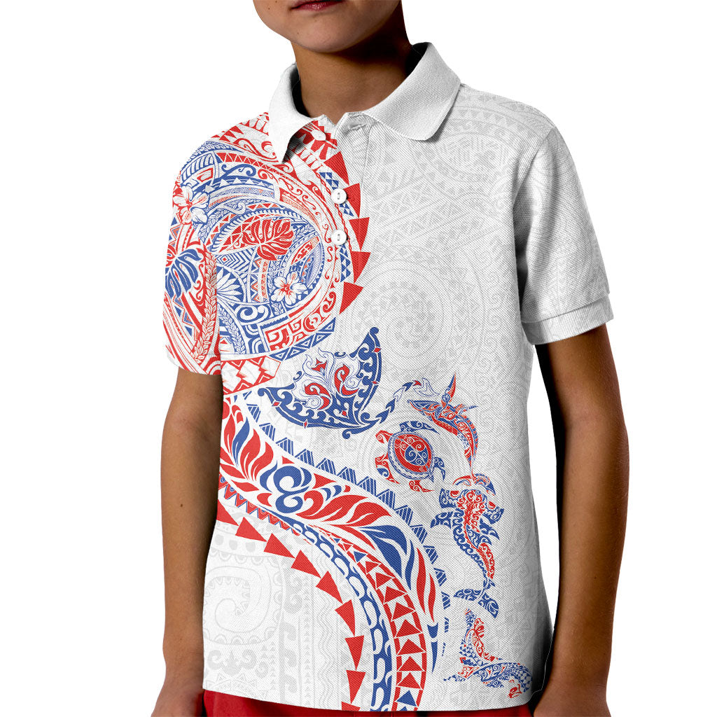 Hawaiian Kakau Tribal Sea Animals Tattoos Kid Polo Shirt Hawaii Flag Color Inspired LT03 Kid Multicolor - Polynesian Pride