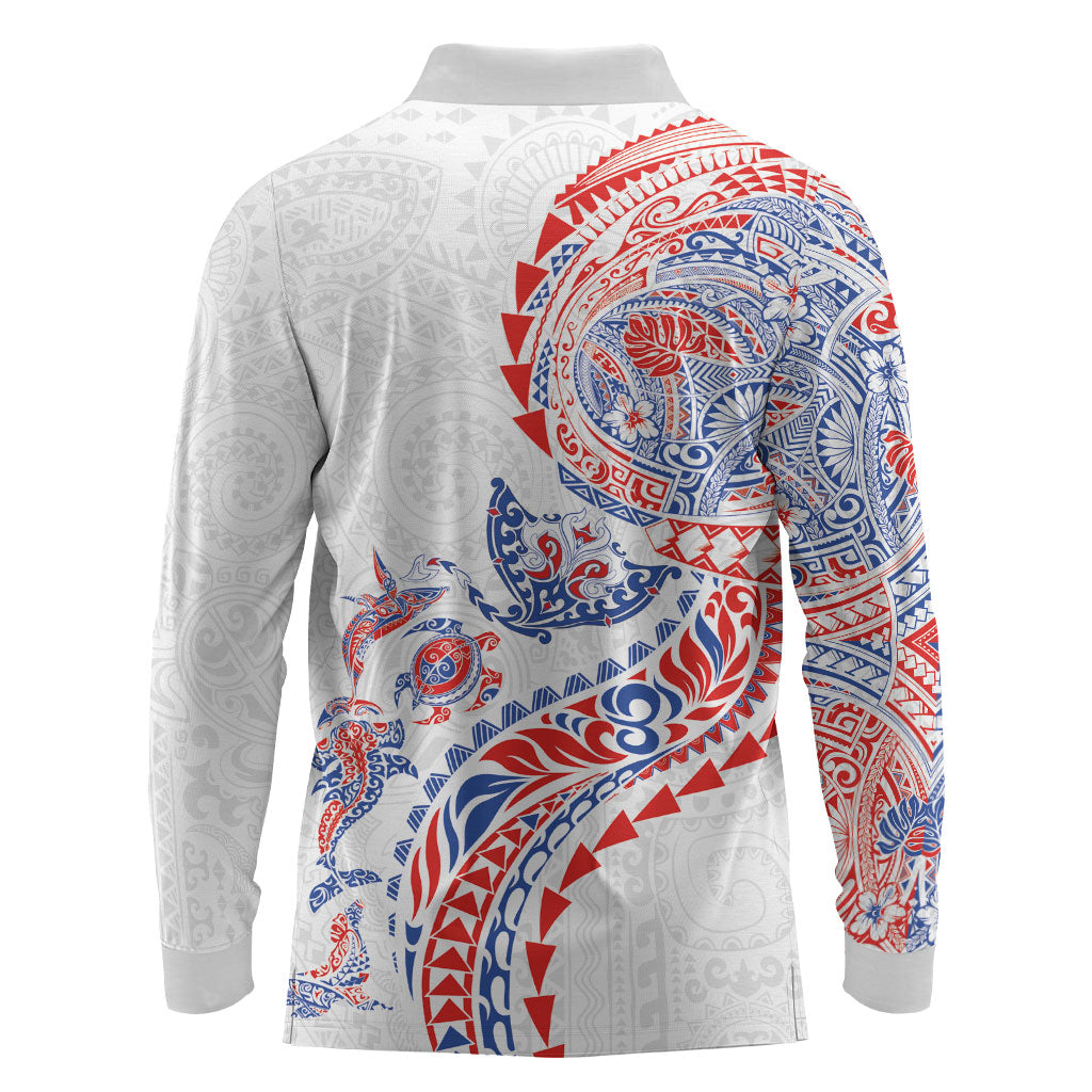 Hawaiian Kakau Tribal Sea Animals Tattoos Long Sleeve Polo Shirt Hawaii Flag Color Inspired LT03 - Polynesian Pride