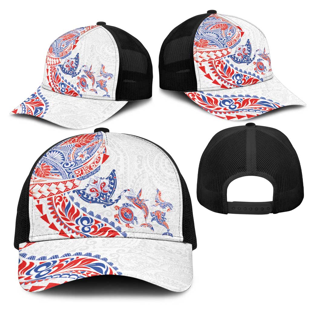 Hawaiian Kakau Tribal Sea Animals Tattoos Mesh Trucker Cap Hawaii Flag Color Inspired