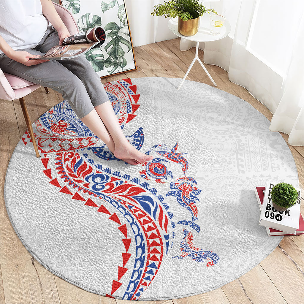 Hawaiian Kakau Tribal Sea Animals Tattoos Round Carpet Hawaii Flag Color Inspired