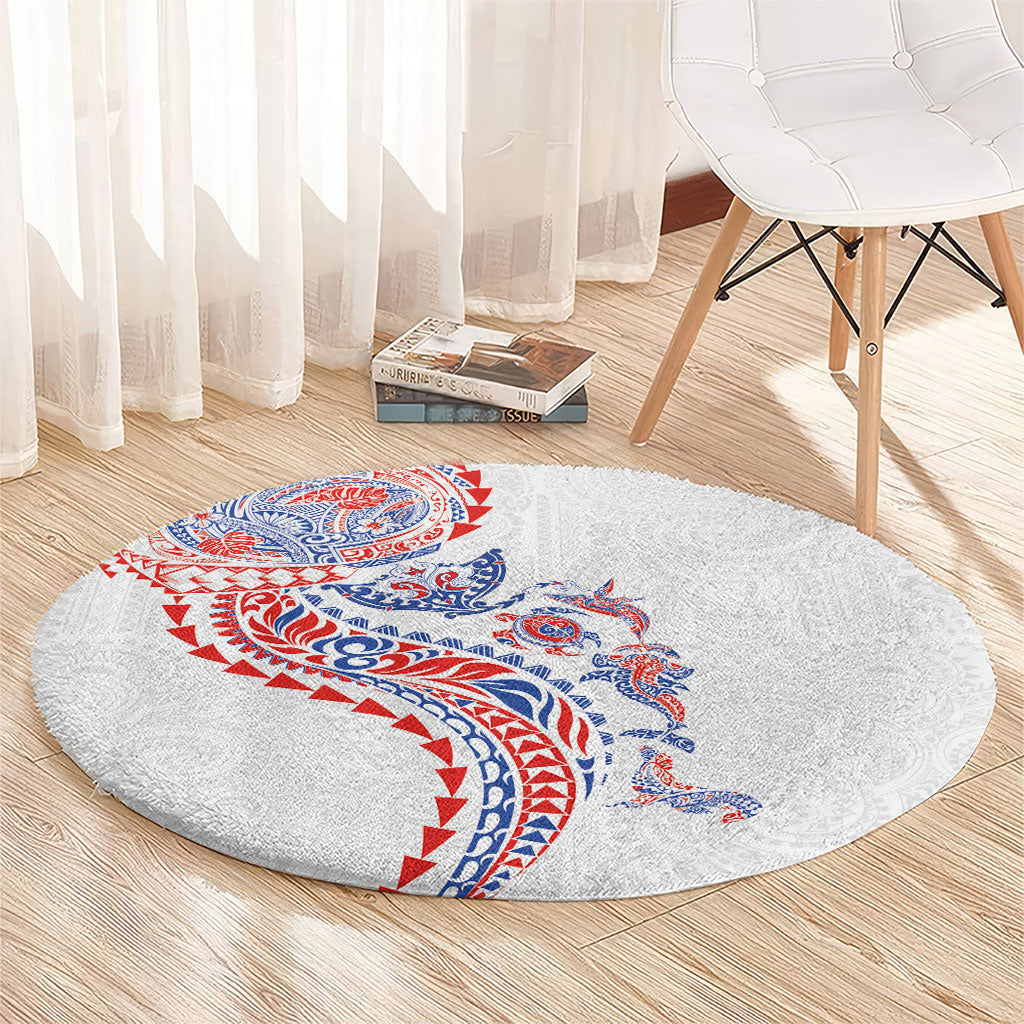 Hawaiian Kakau Tribal Sea Animals Tattoos Round Carpet Hawaii Flag Color Inspired