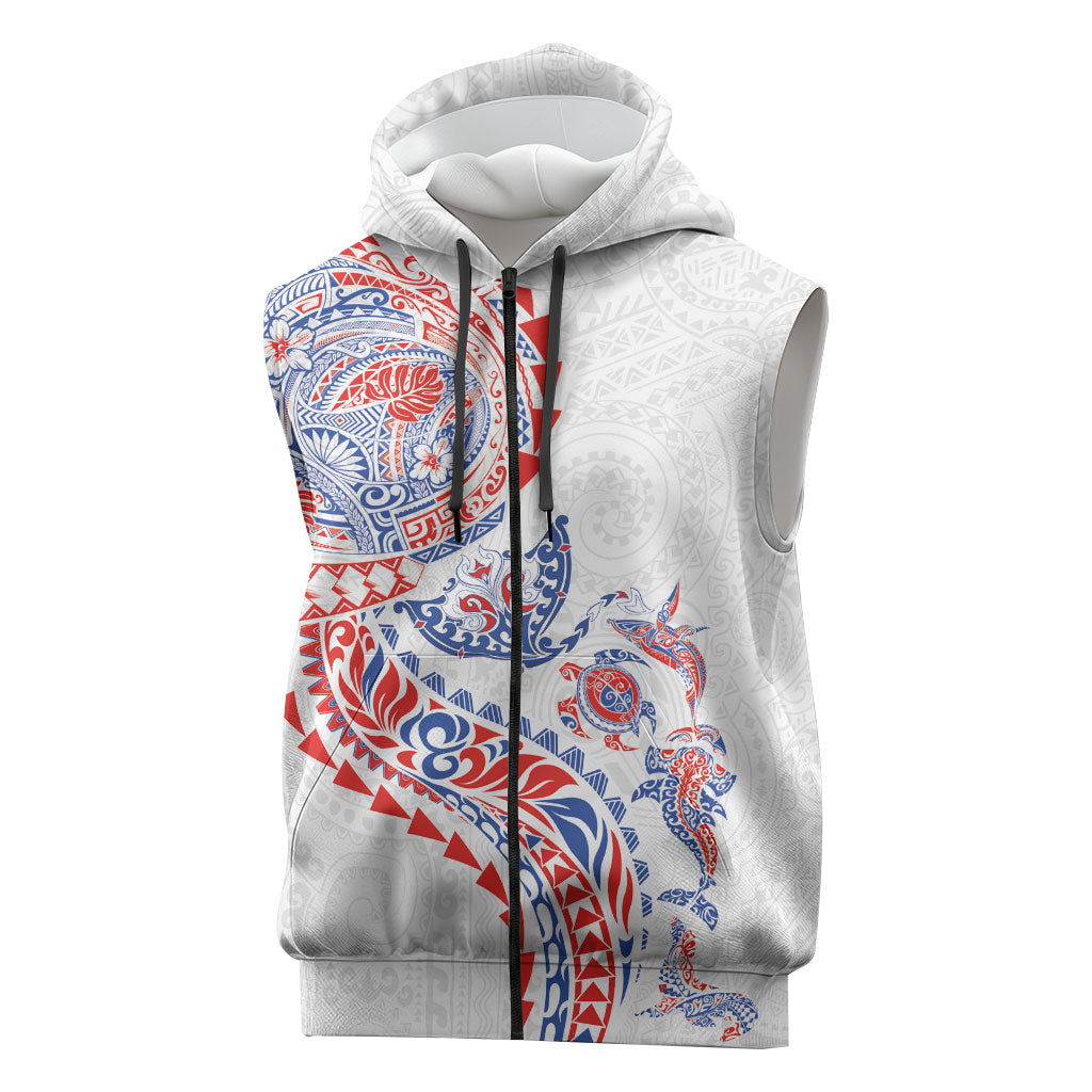 Hawaiian Kakau Tribal Sea Animals Tattoos Sleeveless Zip Hoodie Hawaii Flag Color Inspired LT03 Multicolor - Polynesian Pride