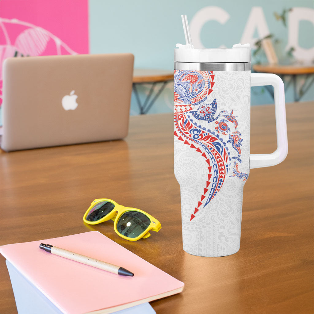 Hawaiian Kakau Tribal Sea Animals Tattoos Tumbler With Handle Hawaii Flag Color Inspired