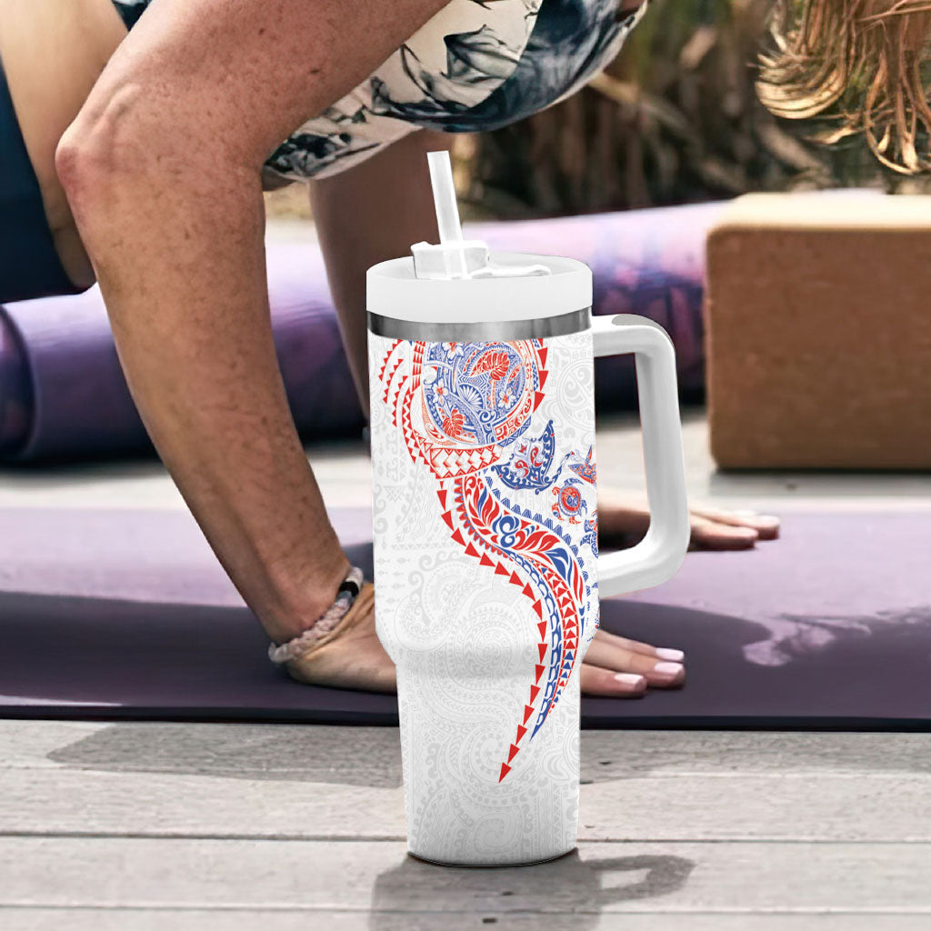 Hawaiian Kakau Tribal Sea Animals Tattoos Tumbler With Handle Hawaii Flag Color Inspired