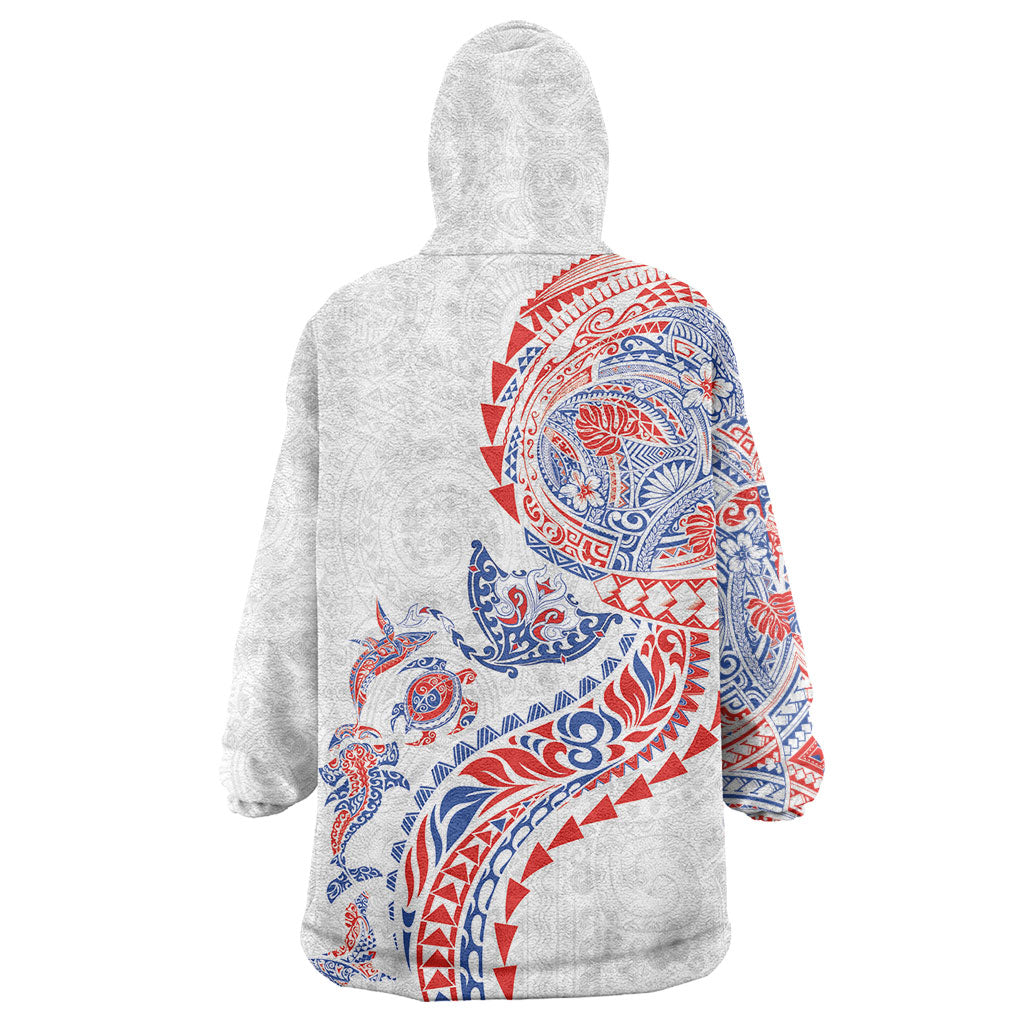 Hawaiian Kakau Tribal Sea Animals Tattoos Wearable Blanket Hoodie Hawaii Flag Color Inspired LT03 - Polynesian Pride