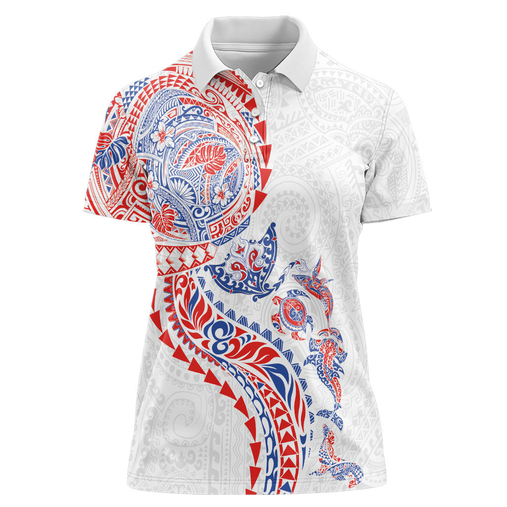 Hawaiian Kakau Tribal Sea Animals Tattoos Women Polo Shirt Hawaii Flag Color Inspired LT03 Female Multicolor - Polynesian Pride