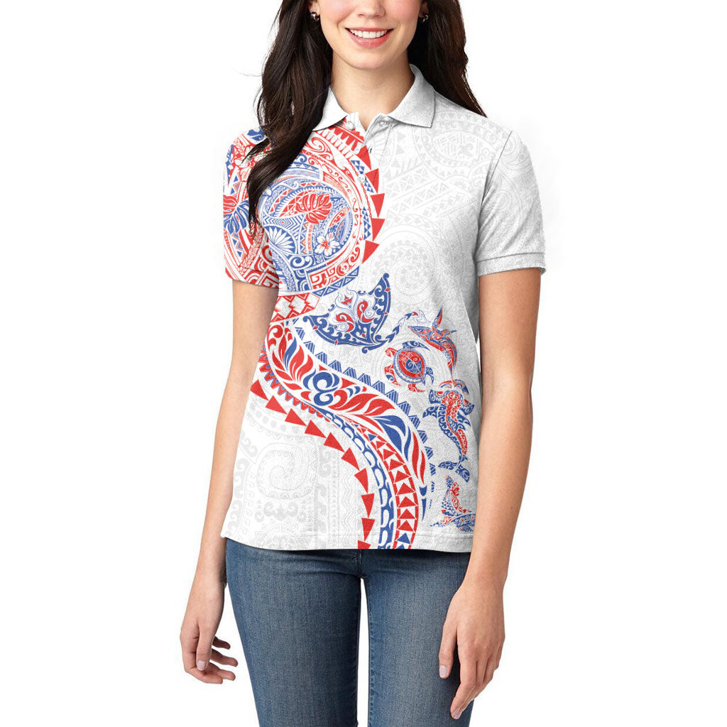 Hawaiian Kakau Tribal Sea Animals Tattoos Women Polo Shirt Hawaii Flag Color Inspired LT03 - Polynesian Pride