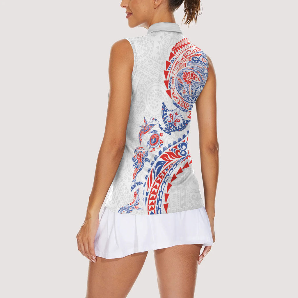 Hawaiian Kakau Tribal Sea Animals Tattoos Women Sleeveless Polo Shirt Hawaii Flag Color Inspired LT03 - Polynesian Pride