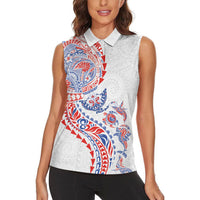 Hawaiian Kakau Tribal Sea Animals Tattoos Women Sleeveless Polo Shirt Hawaii Flag Color Inspired LT03 - Polynesian Pride