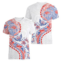 Hawaiian Kakau Tribal Sea Animals Tattoos Women V-Neck T-Shirt Hawaii Flag Color Inspired LT03 - Polynesian Pride