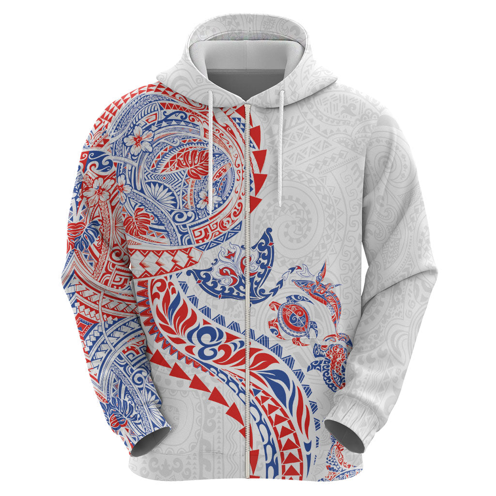 Hawaiian Kakau Tribal Sea Animals Tattoos Zip Hoodie Hawaii Flag Color Inspired LT03 - Polynesian Pride
