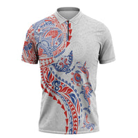 Hawaiian Kakau Tribal Sea Animals Tattoos Zipper Polo Shirt Hawaii Flag Color Inspired LT03 Multicolor - Polynesian Pride