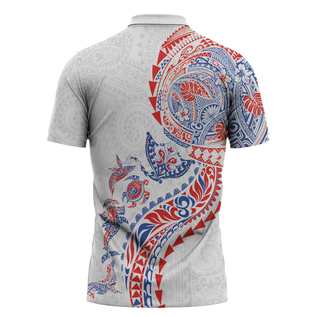 Hawaiian Kakau Tribal Sea Animals Tattoos Zipper Polo Shirt Hawaii Flag Color Inspired LT03 - Polynesian Pride