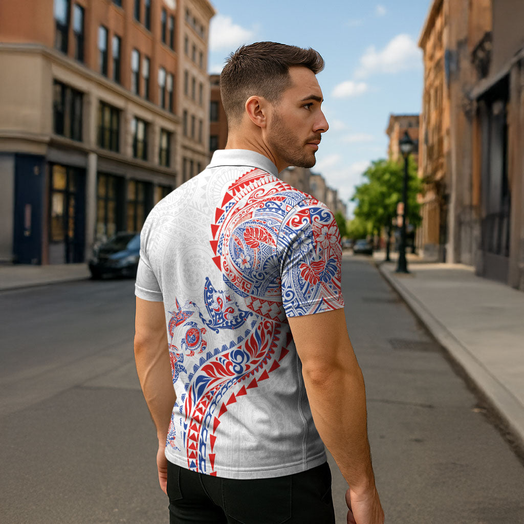 Hawaiian Kakau Tribal Sea Animals Tattoos Zipper Polo Shirt Hawaii Flag Color Inspired LT03 - Polynesian Pride