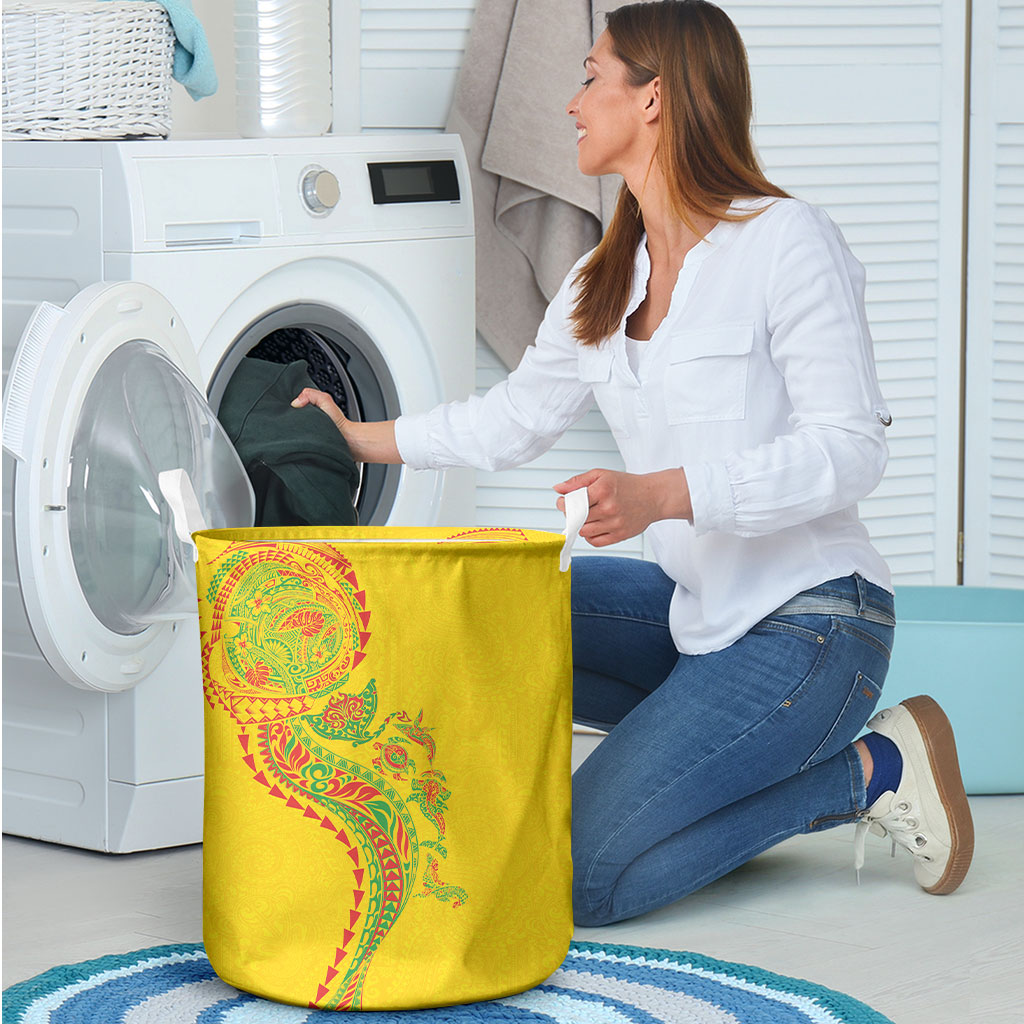 Hawaiian Kakau Tribal Sea Animals Tattoos Laundry Basket Kanaka Maoli Flag Color Inspired