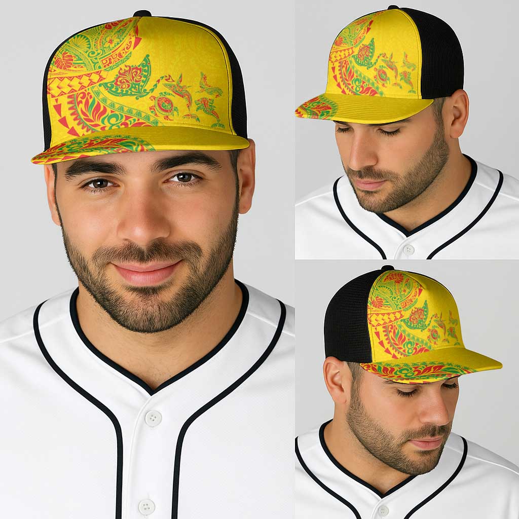 Hawaiian Kakau Tribal Sea Animals Tattoos Baseball Net Cap Kanaka Maoli Flag Color Inspired
