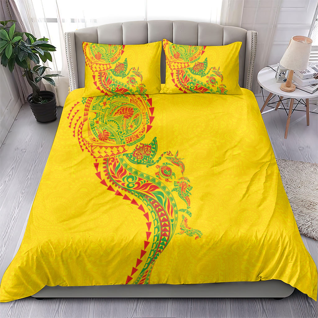 Hawaiian Kakau Tribal Sea Animals Tattoos Bedding Set Kanaka Maoli Flag Color Inspired