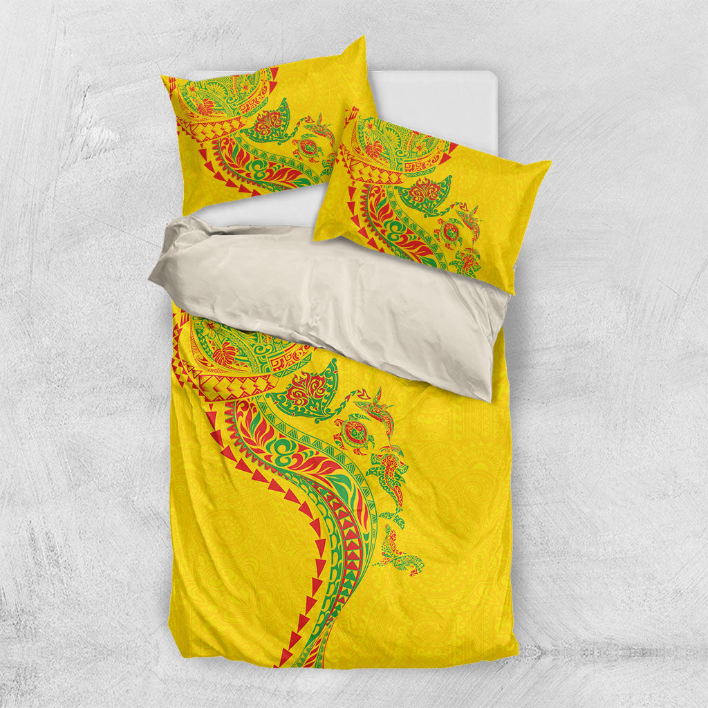 Hawaiian Kakau Tribal Sea Animals Tattoos Bedding Set Kanaka Maoli Flag Color Inspired