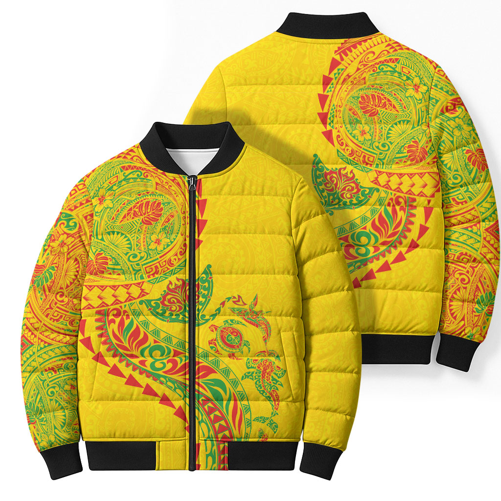 Hawaiian Kakau Tribal Sea Animals Tattoos Bomber Puffer Jacket Kanaka Maoli Flag Color Inspired