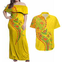 Hawaiian Kakau Tribal Sea Animals Tattoos Couples Matching Off Shoulder Maxi Dress and Hawaiian Shirt Kanaka Maoli Flag Color Inspired LT03 Multicolor - Polynesian Pride