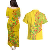 Hawaiian Kakau Tribal Sea Animals Tattoos Couples Matching Puletasi and Hawaiian Shirt Kanaka Maoli Flag Color Inspired LT03 - Polynesian Pride
