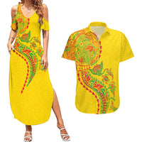 Hawaiian Kakau Tribal Sea Animals Tattoos Couples Matching Summer Maxi Dress and Hawaiian Shirt Kanaka Maoli Flag Color Inspired LT03 Multicolor - Polynesian Pride
