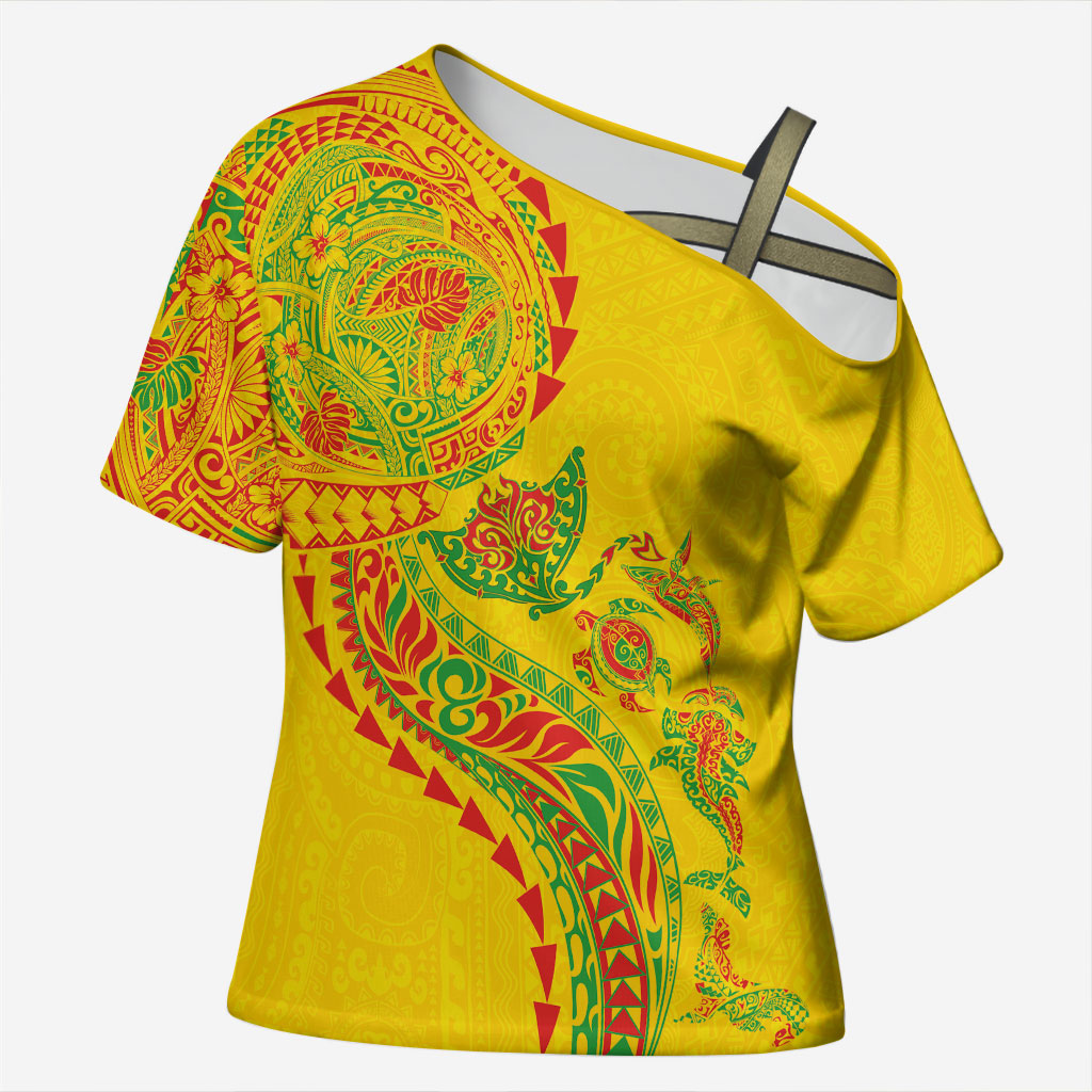Hawaiian Kakau Tribal Sea Animals Tattoos Cross Shoulder Shirt Kanaka Maoli Flag Color Inspired