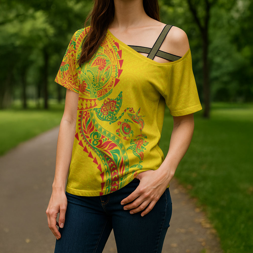 Hawaiian Kakau Tribal Sea Animals Tattoos Cross Shoulder Shirt Kanaka Maoli Flag Color Inspired LT03 - Polynesian Pride