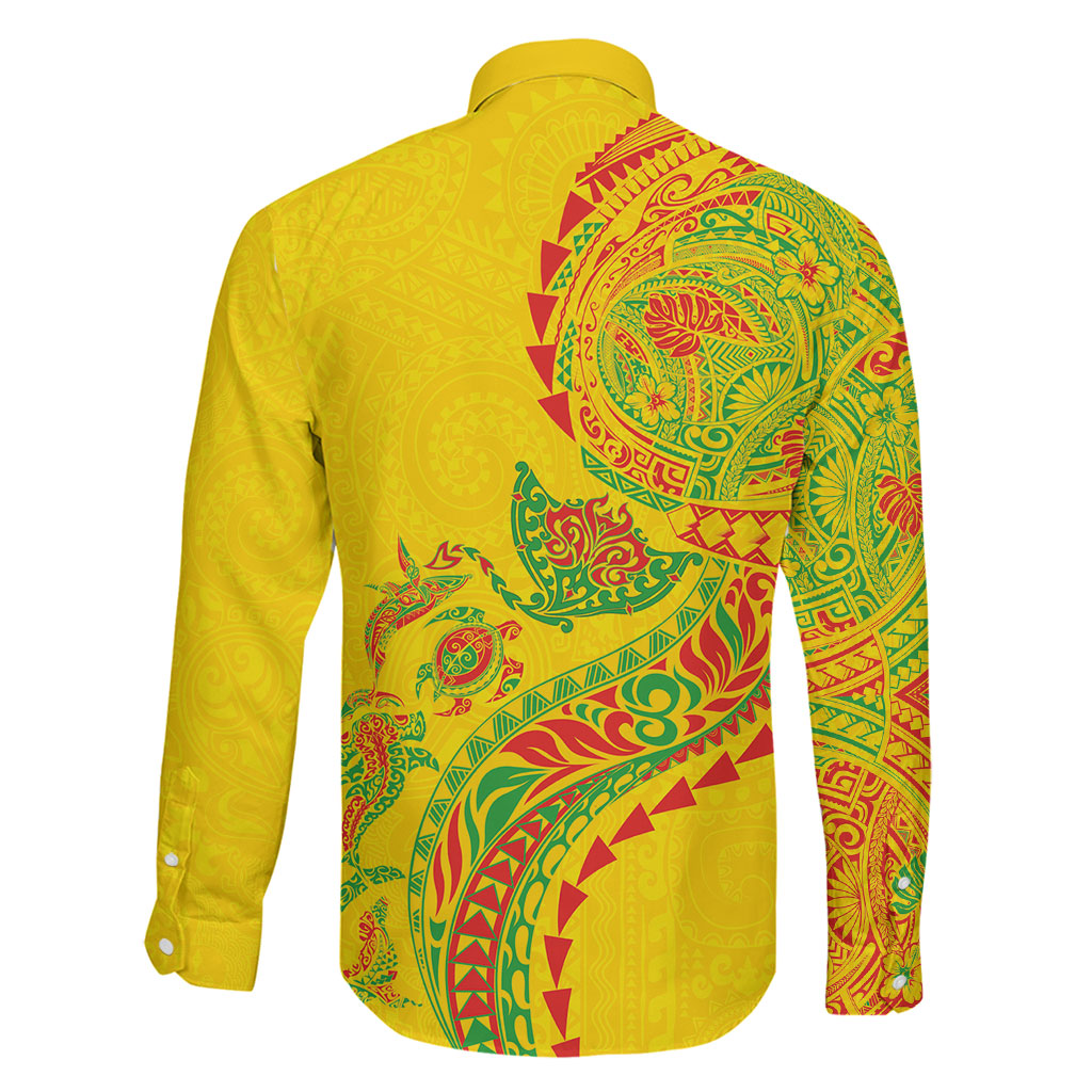 Hawaiian Kakau Tribal Sea Animals Tattoos Family Matching Long Sleeve Bodycon Dress and Hawaiian Shirt Kanaka Maoli Flag Color Inspired LT03 - Polynesian Pride