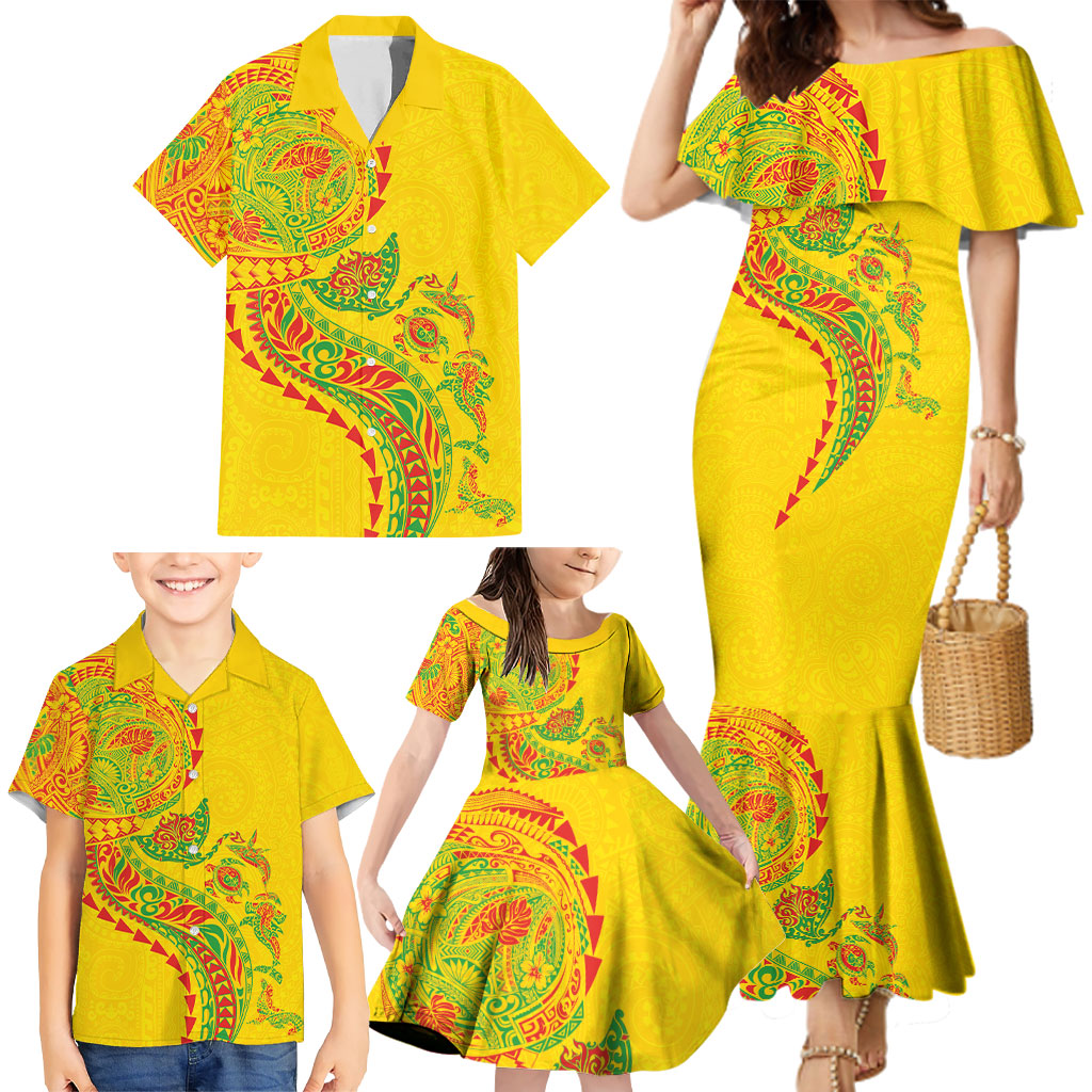 Hawaiian Kakau Tribal Sea Animals Tattoos Family Matching Mermaid Dress and Hawaiian Shirt Kanaka Maoli Flag Color Inspired LT03 - Polynesian Pride