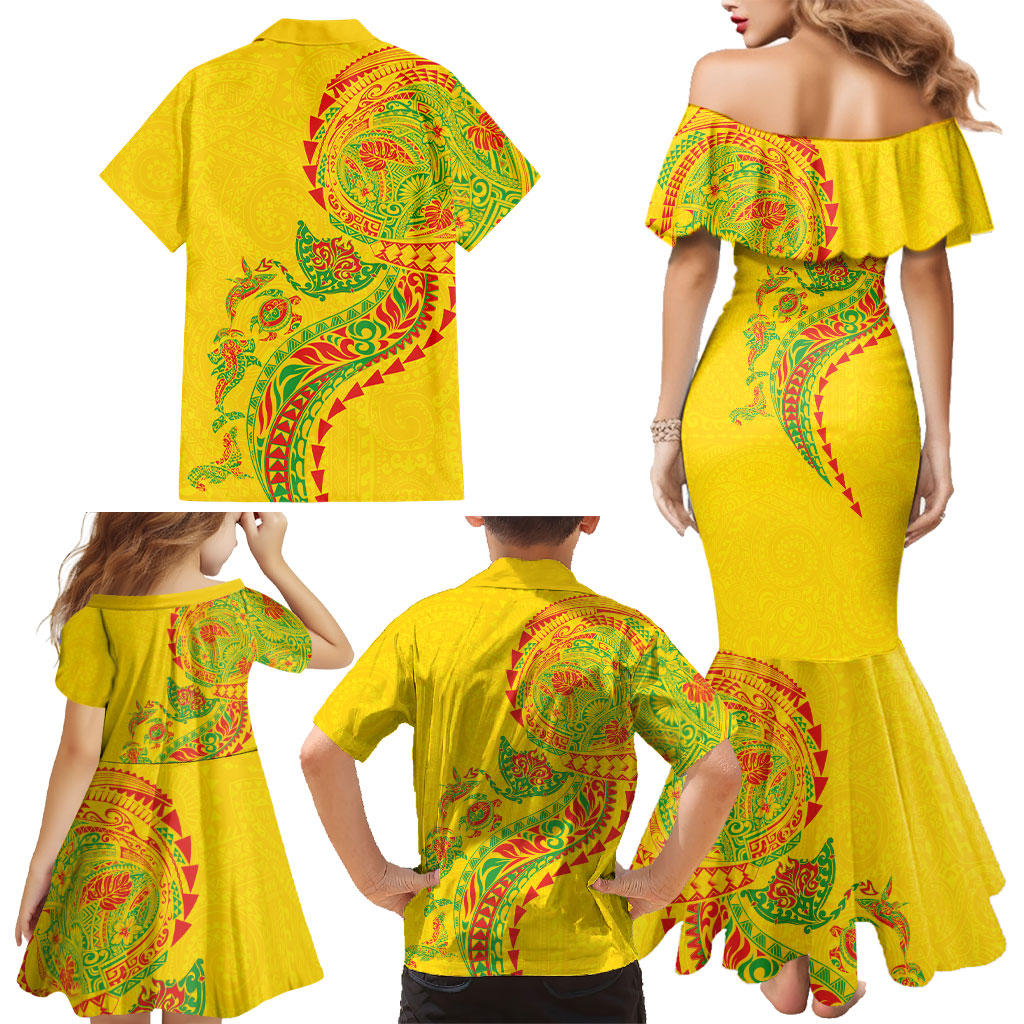 Hawaiian Kakau Tribal Sea Animals Tattoos Family Matching Mermaid Dress and Hawaiian Shirt Kanaka Maoli Flag Color Inspired LT03 - Polynesian Pride