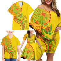 Hawaiian Kakau Tribal Sea Animals Tattoos Family Matching Off Shoulder Short Dress and Hawaiian Shirt Kanaka Maoli Flag Color Inspired LT03 - Polynesian Pride