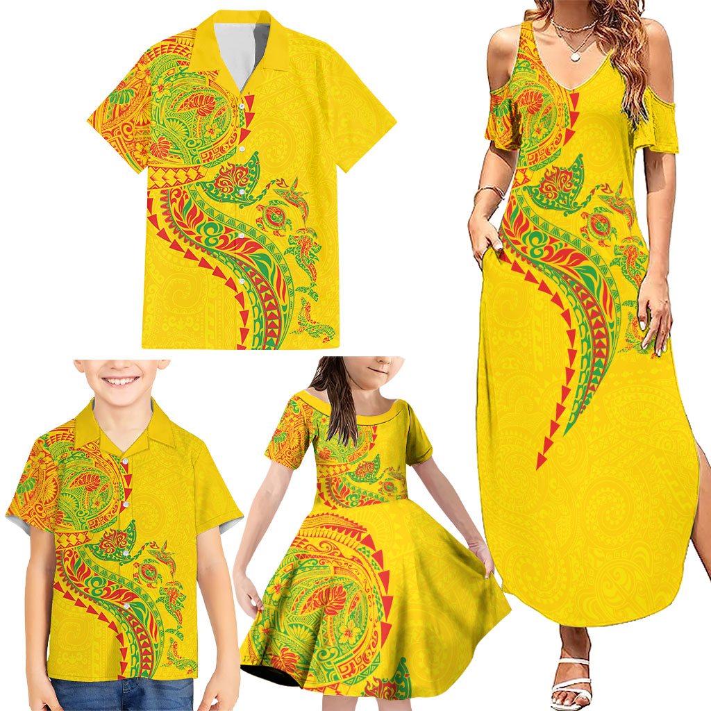 Hawaiian Kakau Tribal Sea Animals Tattoos Family Matching Summer Maxi Dress and Hawaiian Shirt Kanaka Maoli Flag Color Inspired LT03 - Polynesian Pride