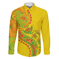 Hawaiian Kakau Tribal Sea Animals Tattoos Family Matching Summer Maxi Dress and Hawaiian Shirt Kanaka Maoli Flag Color Inspired LT03 Dad's Shirt - Long Sleeve Multicolor - Polynesian Pride