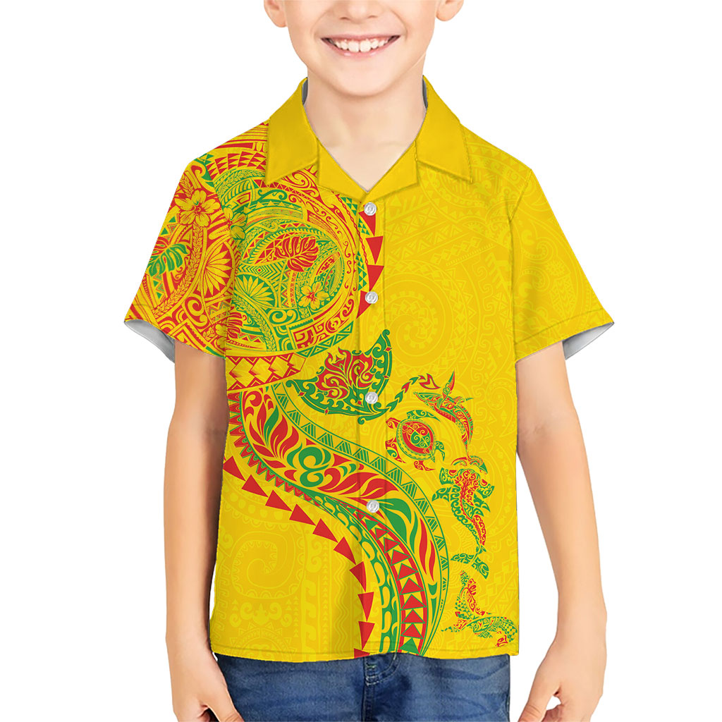 Hawaiian Kakau Tribal Sea Animals Tattoos Family Matching Summer Maxi Dress and Hawaiian Shirt Kanaka Maoli Flag Color Inspired LT03 Son's Shirt Multicolor - Polynesian Pride