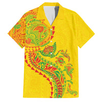 Hawaiian Kakau Tribal Sea Animals Tattoos Family Matching Tank Maxi Dress and Hawaiian Shirt Kanaka Maoli Flag Color Inspired LT03 Dad's Shirt - Short Sleeve Multicolor - Polynesian Pride