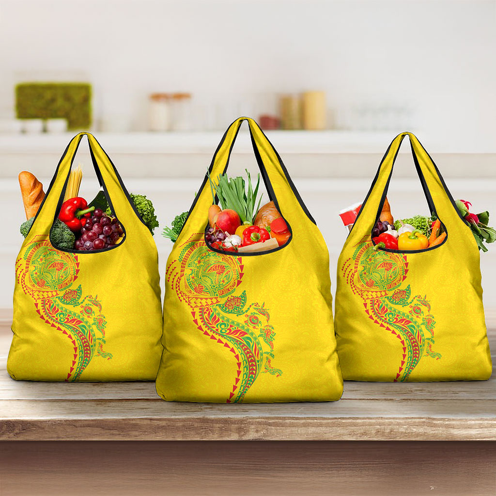 Hawaiian Kakau Tribal Sea Animals Tattoos Grocery Bag Kanaka Maoli Flag Color Inspired LT03 3-pack One Size Multicolor - Polynesian Pride