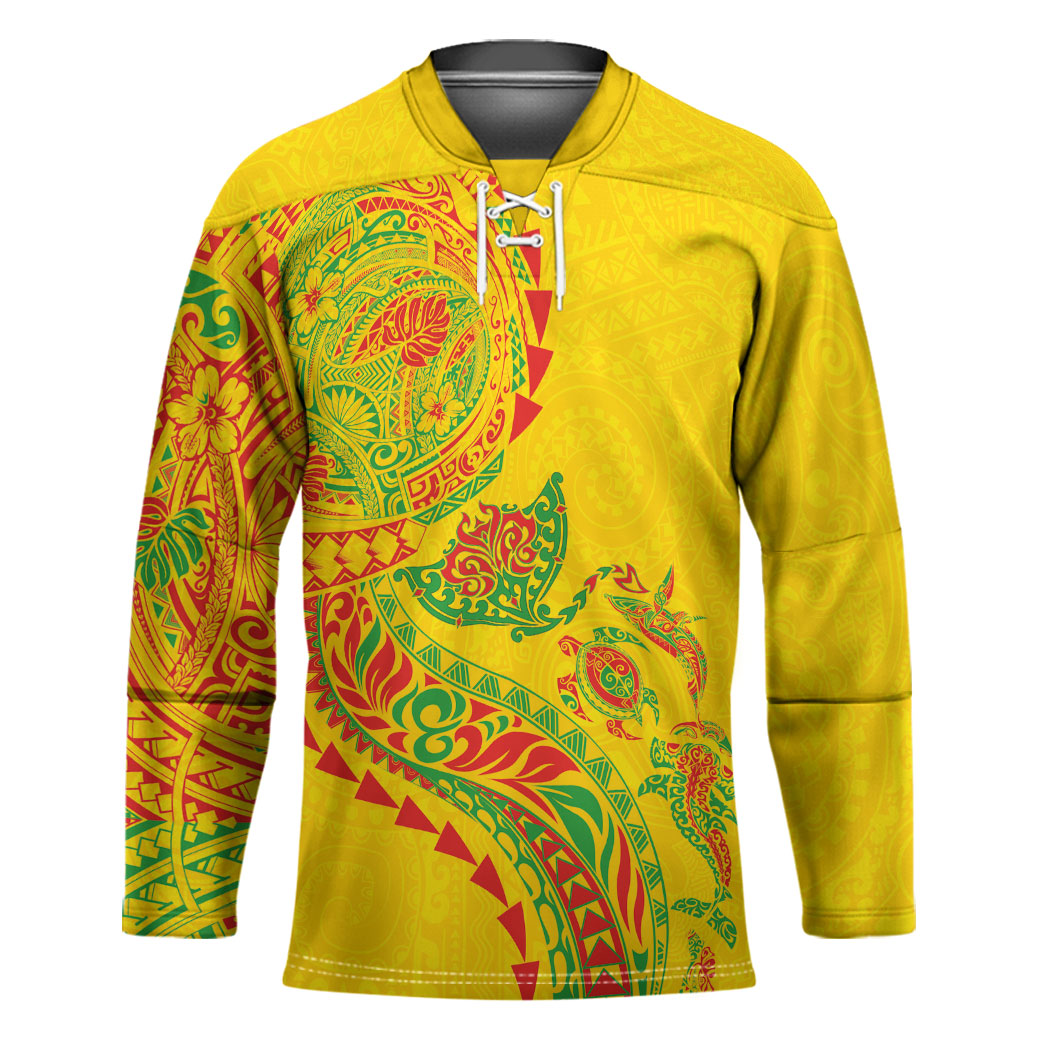 Hawaiian Kakau Tribal Sea Animals Tattoos Hockey Jersey Kanaka Maoli Flag Color Inspired LT03 Unisex Multicolor - Polynesian Pride