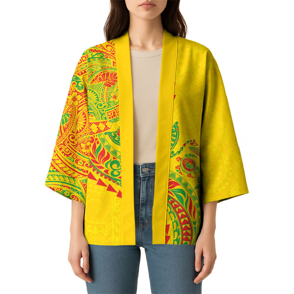 Hawaiian Kakau Tribal Sea Animals Tattoos Kimono Kanaka Maoli Flag Color Inspired LT03 - Polynesian Pride